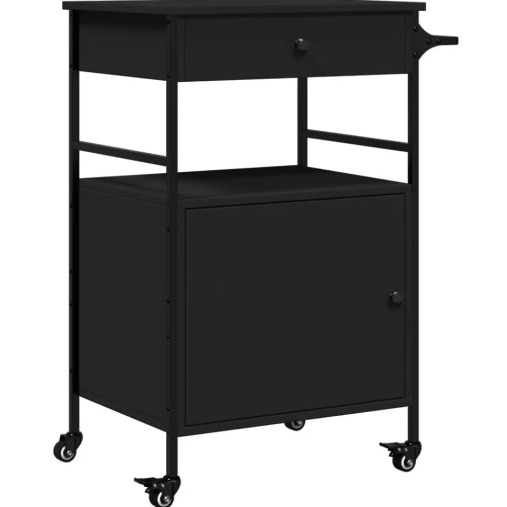 vidaXL Carrito de cocina de madera de ingeniería 56x43x89,5 cm Negro Discount
