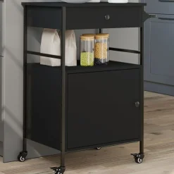 vidaXL Carrito de cocina de madera de ingeniería 56x43x89,5 cm Negro Discount