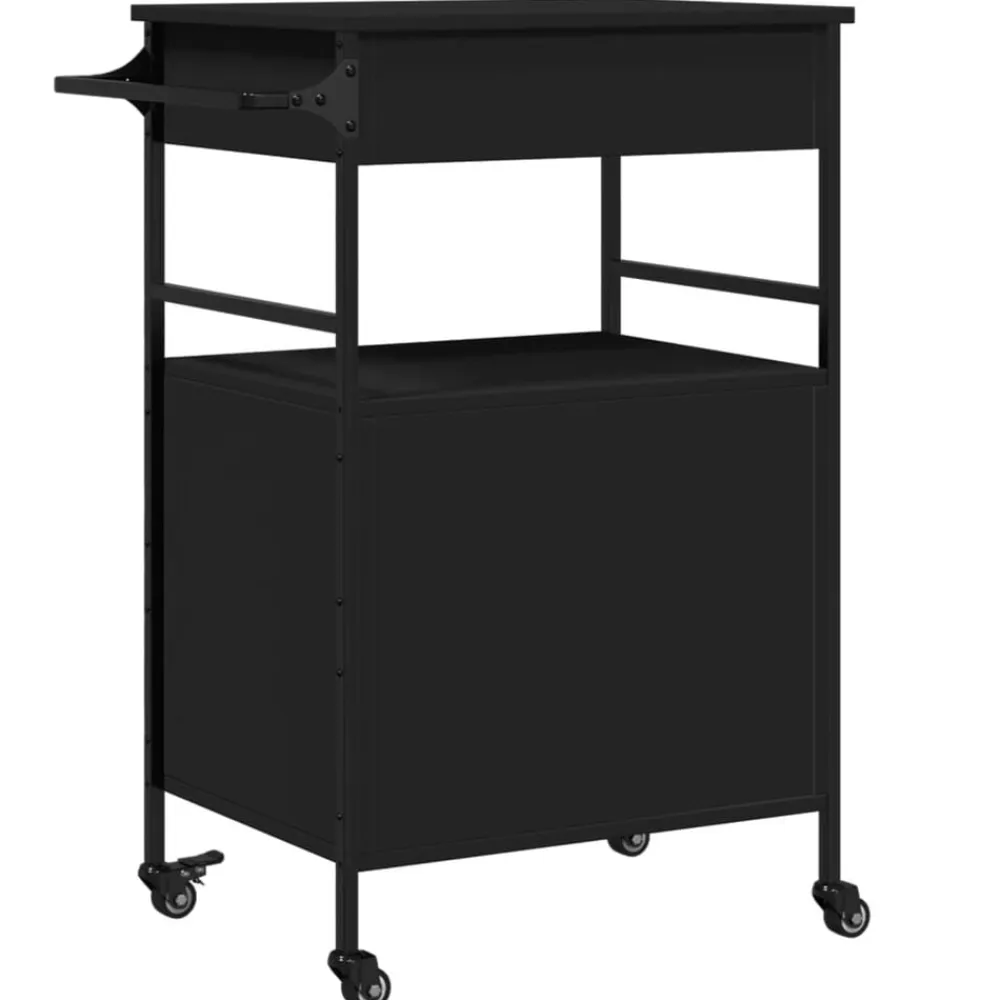 vidaXL Carrito de cocina de madera de ingeniería 56x43x89,5 cm Negro Discount