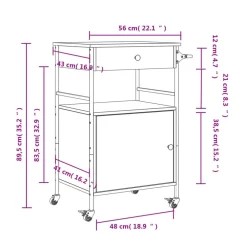 vidaXL Carrito de cocina de madera de ingeniería 56x43x89,5 cm Negro Discount