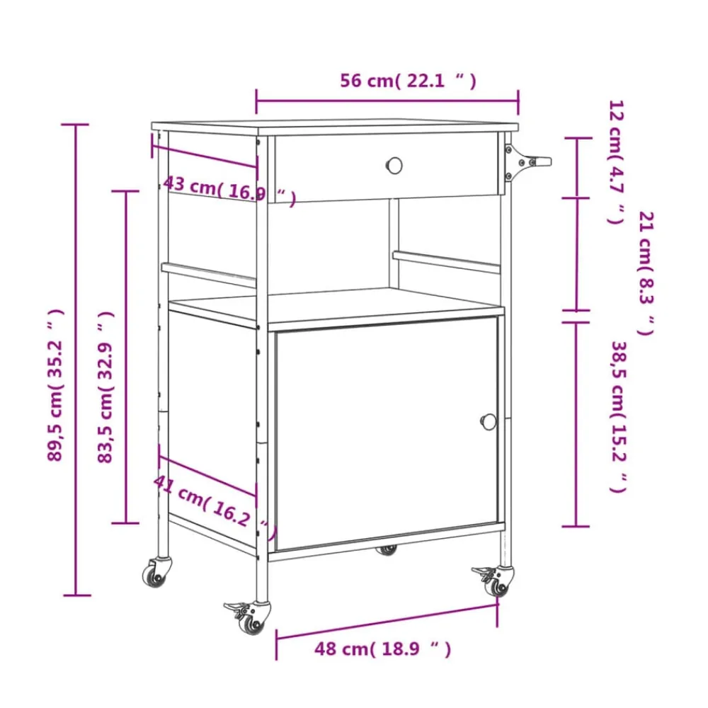 vidaXL Carrito de cocina de madera de ingeniería 56x43x89,5 cm Negro Discount