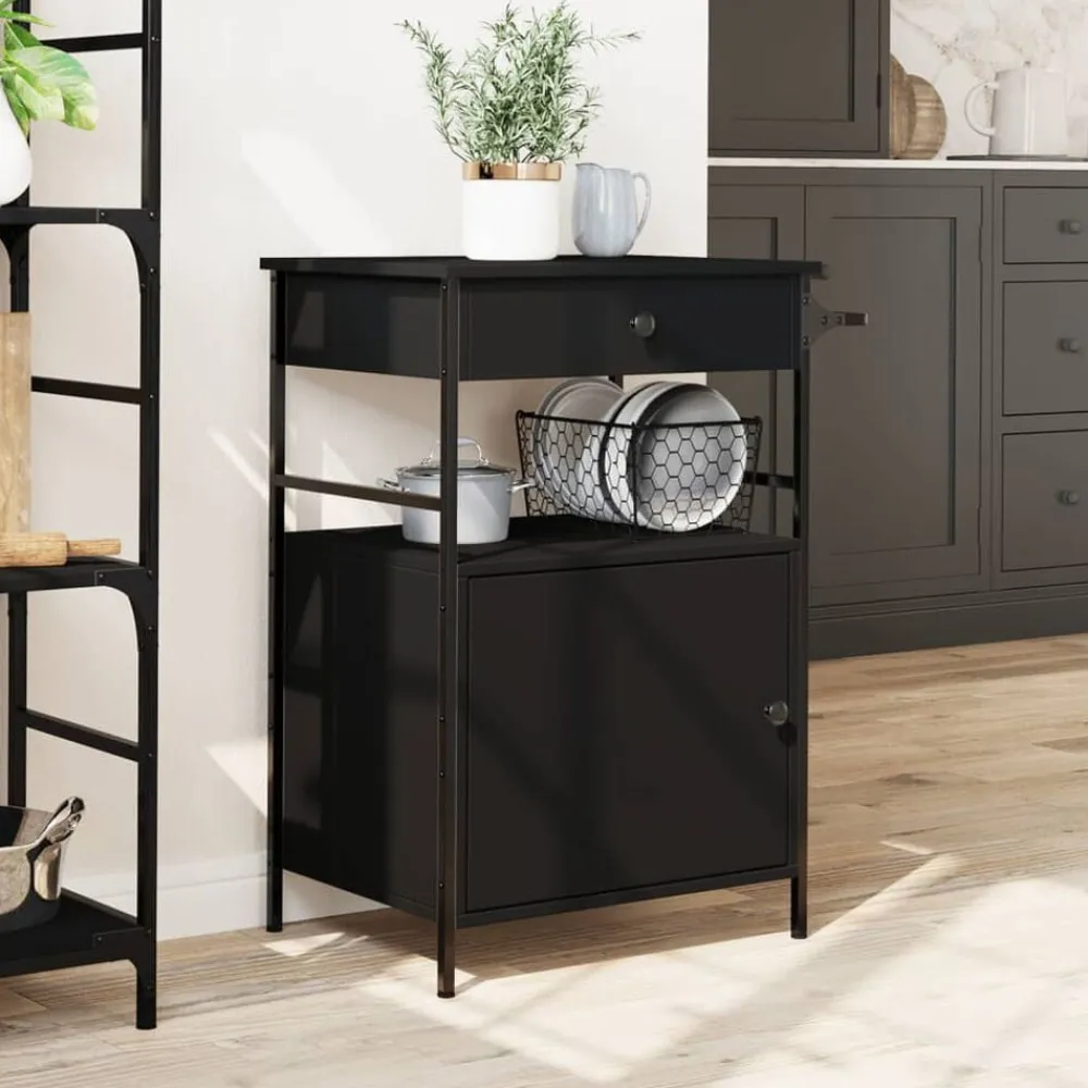 vidaXL Carrito de cocina de madera de ingeniería 56x43x89,5 cm Negro Discount