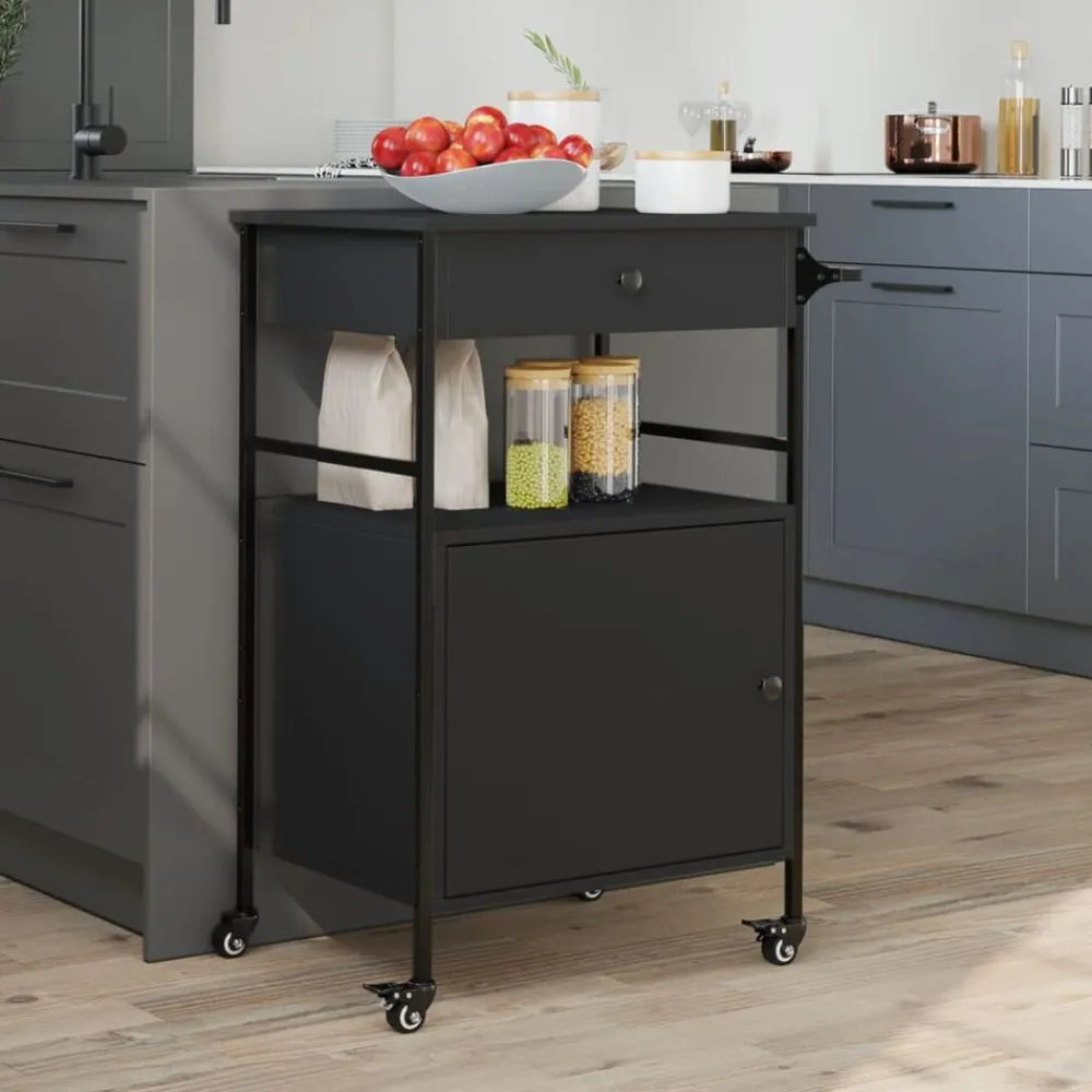 vidaXL Carrito de cocina de madera de ingeniería 56x43x89,5 cm Negro Discount