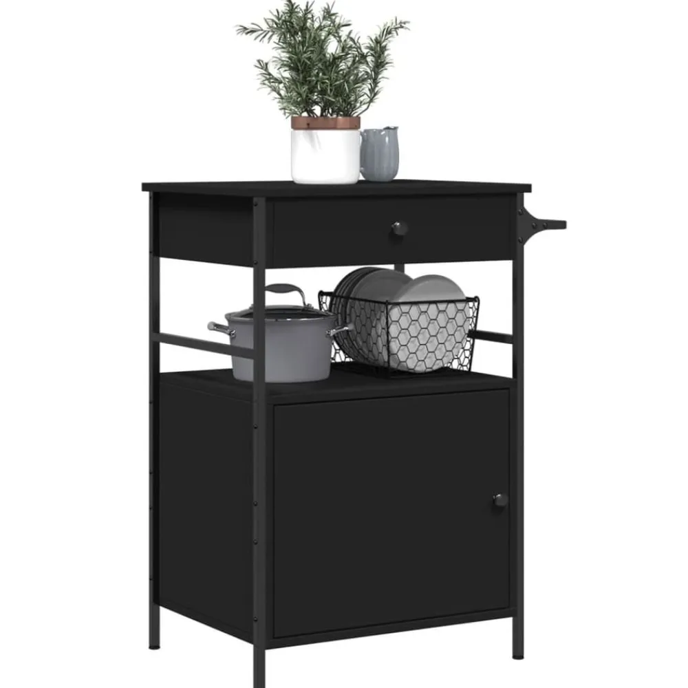 vidaXL Carrito de cocina de madera de ingeniería 56x43x89,5 cm Negro Discount