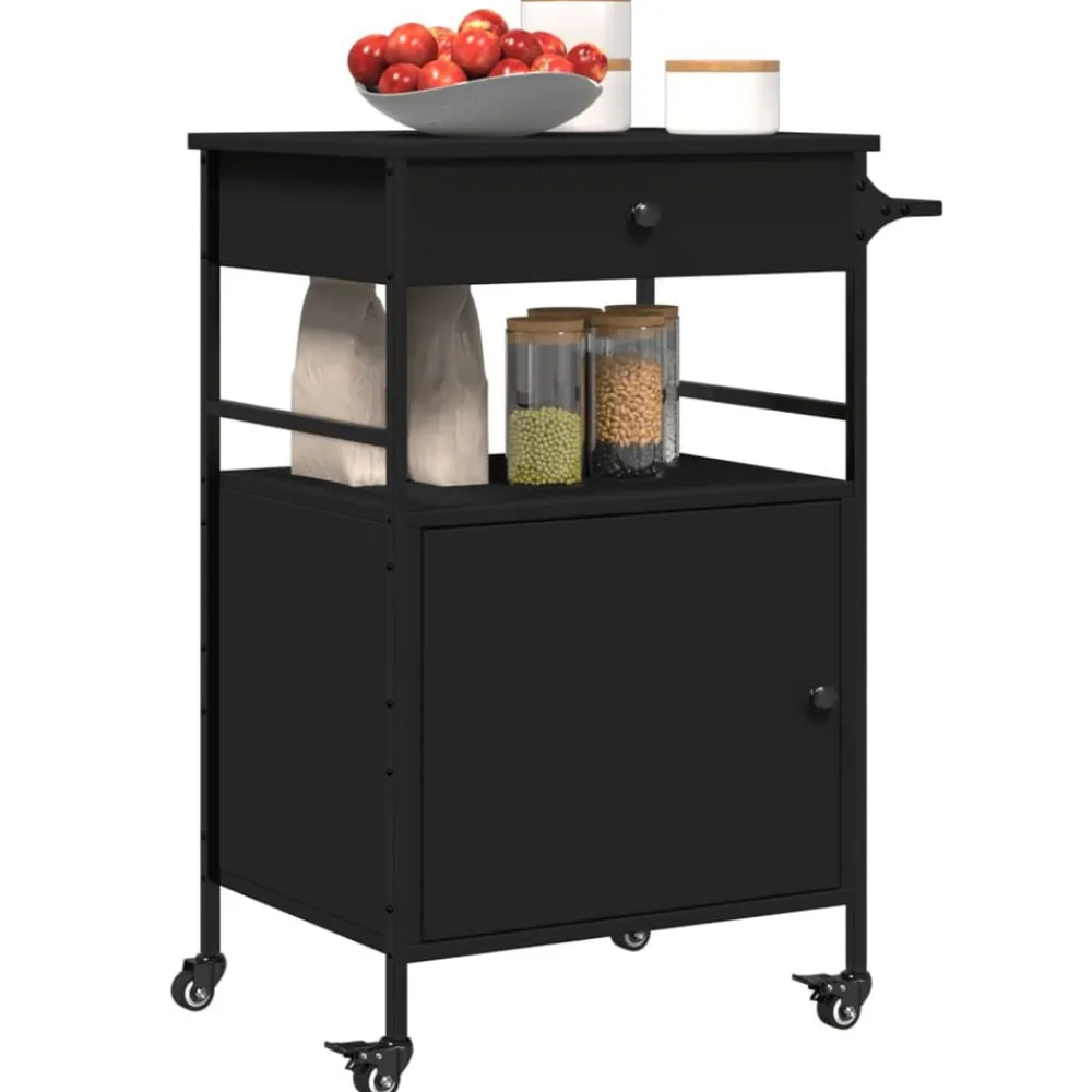 vidaXL Carrito de cocina de madera de ingeniería 56x43x89,5 cm Negro Discount