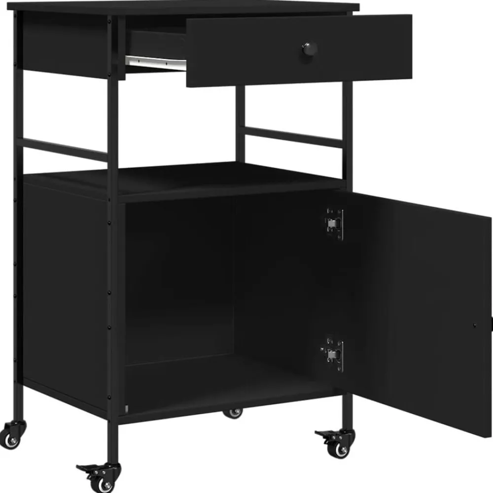 vidaXL Carrito de cocina de madera de ingeniería 56x43x89,5 cm Negro Discount