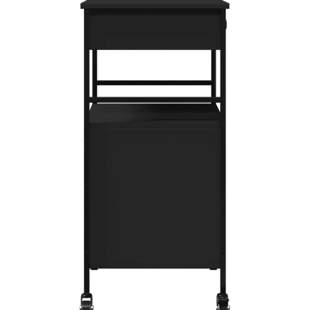 vidaXL Carrito de cocina de madera de ingeniería 56x43x89,5 cm Negro Discount