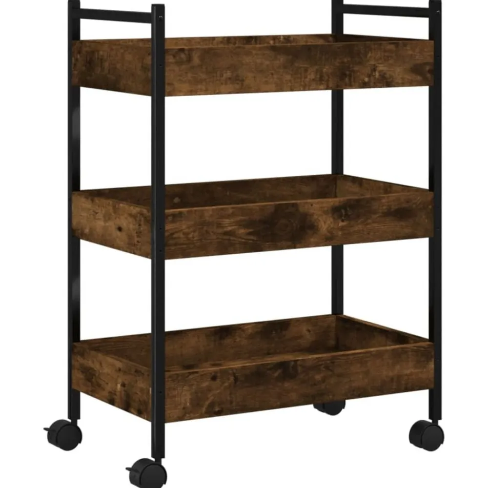 vidaXL Carrito de cocina madera ingeniería 50x30x70 cm Roble ahumado Clearance