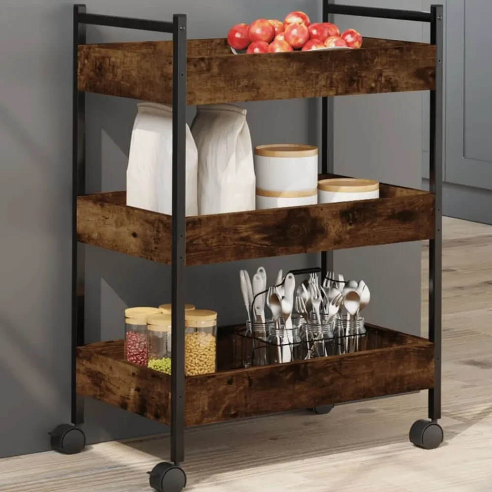 vidaXL Carrito de cocina madera ingeniería 50x30x70 cm Roble ahumado Clearance