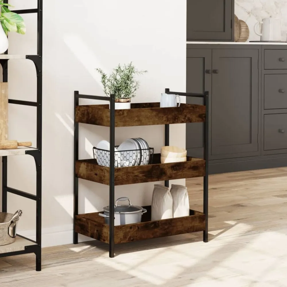 vidaXL Carrito de cocina madera ingeniería 50x30x70 cm Roble ahumado Clearance