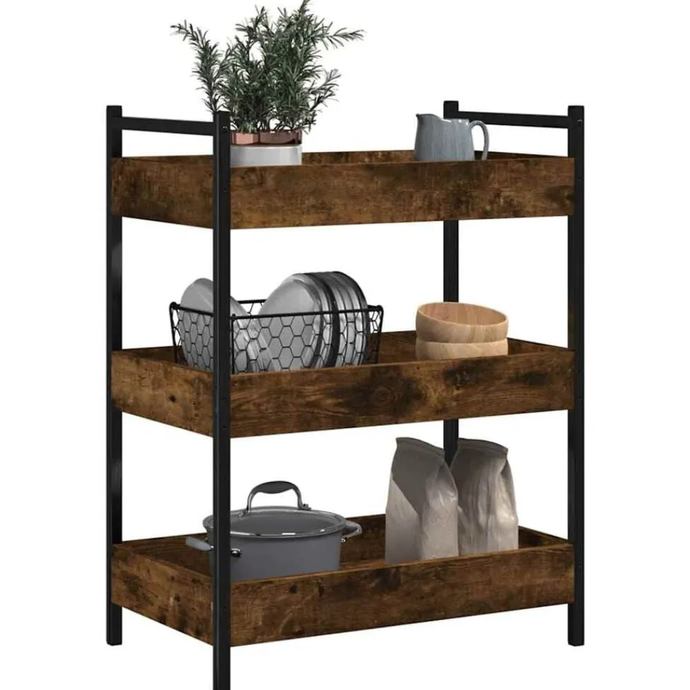 vidaXL Carrito de cocina madera ingeniería 50x30x70 cm Roble ahumado Clearance