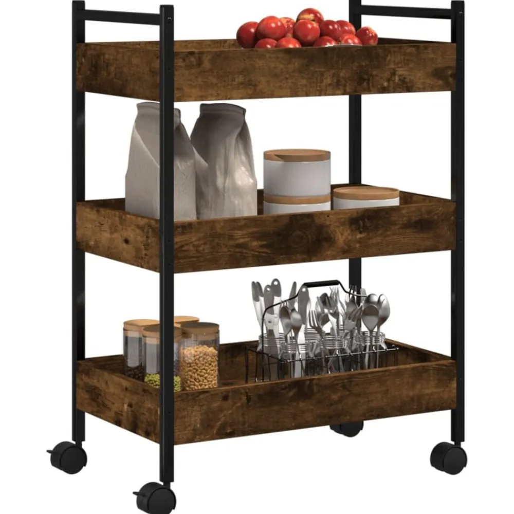 vidaXL Carrito de cocina madera ingeniería 50x30x70 cm Roble ahumado Clearance