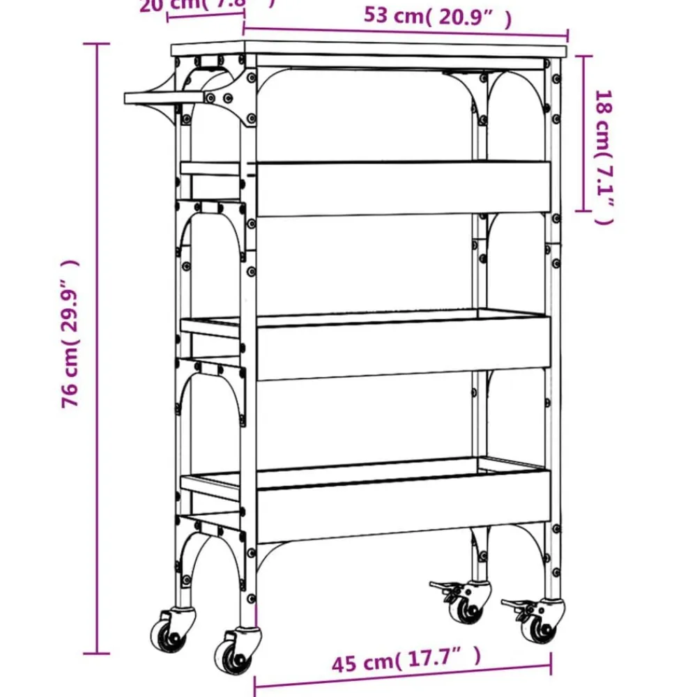 vidaXL Carrito de cocina madera de ingeniería 53x20x76 cm Gris sonoma Clearance