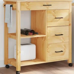 vidaXL Carros E Islas-Carrito de cocina MONZA madera maciza de pino 84x40x88,5 cm