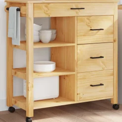 vidaXL Carros E Islas-Carrito de cocina MONZA madera maciza de pino 84x40x88,5 cm