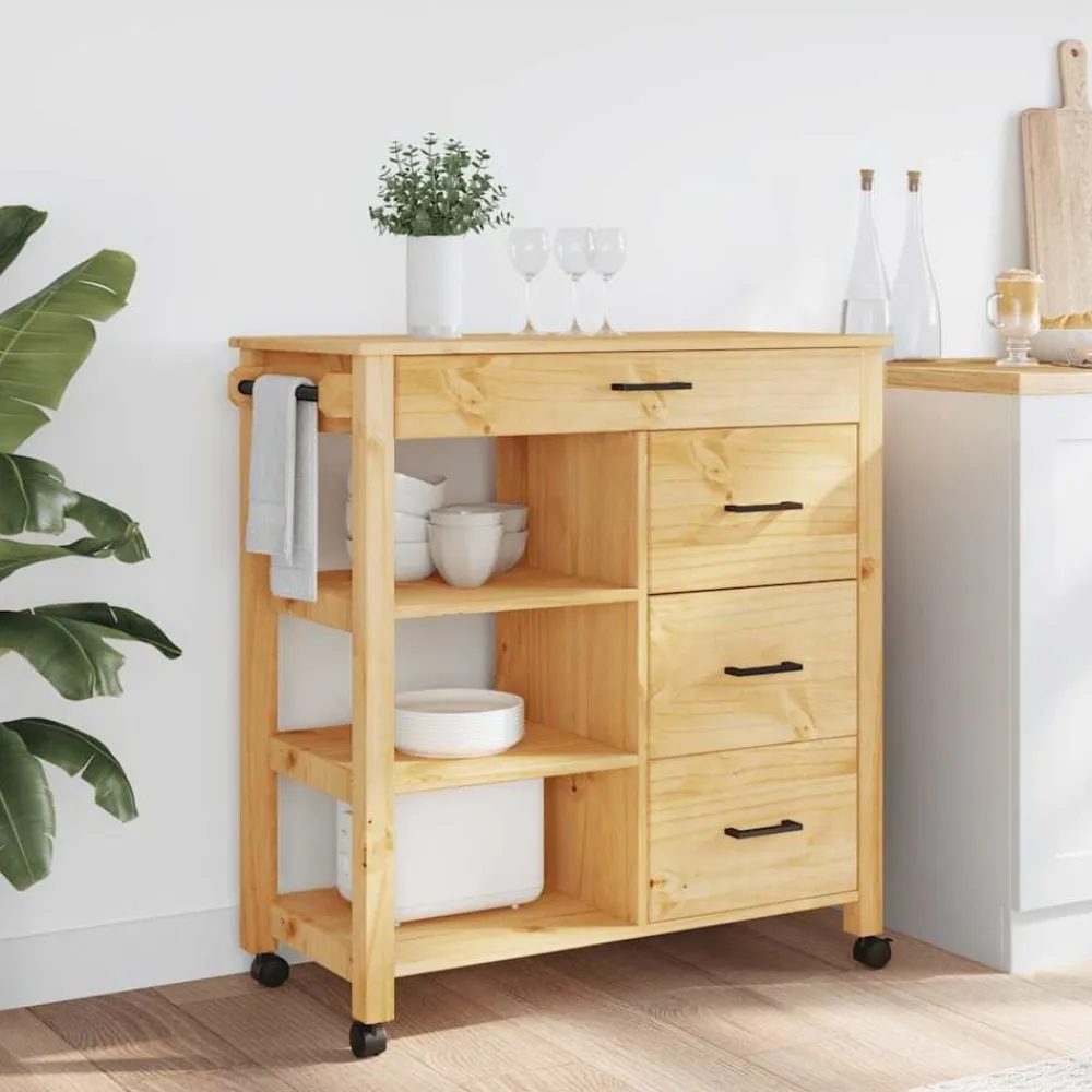 vidaXL Carros E Islas-Carrito de cocina MONZA madera maciza de pino 84x40x88,5 cm
