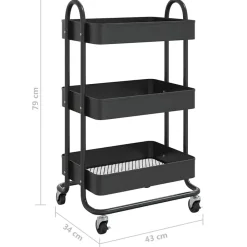 vidaXL Carros E Islas-Carrito de cocina 3 niveles acero 43x34x79 cm