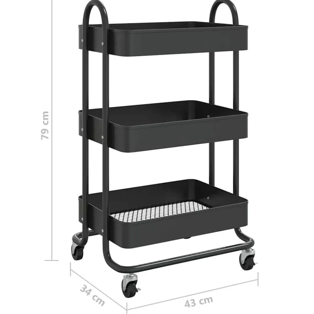 vidaXL Carros E Islas-Carrito de cocina 3 niveles acero 43x34x79 cm