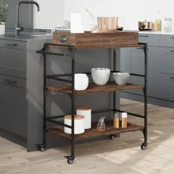 vidaXL Carros E Islas-Carrito de cocina madera ingeniería marrón roble 81,5x41x92,5cm