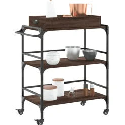 vidaXL Carros E Islas-Carrito de cocina madera ingeniería marrón roble 81,5x41x92,5cm