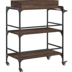 vidaXL Carros E Islas-Carrito de cocina madera ingeniería marrón roble 81,5x41x92,5cm