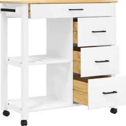 vidaXL Carros E Islas-Carrito de cocina MONZA madera maciza de pino 84x40x88,5 cm