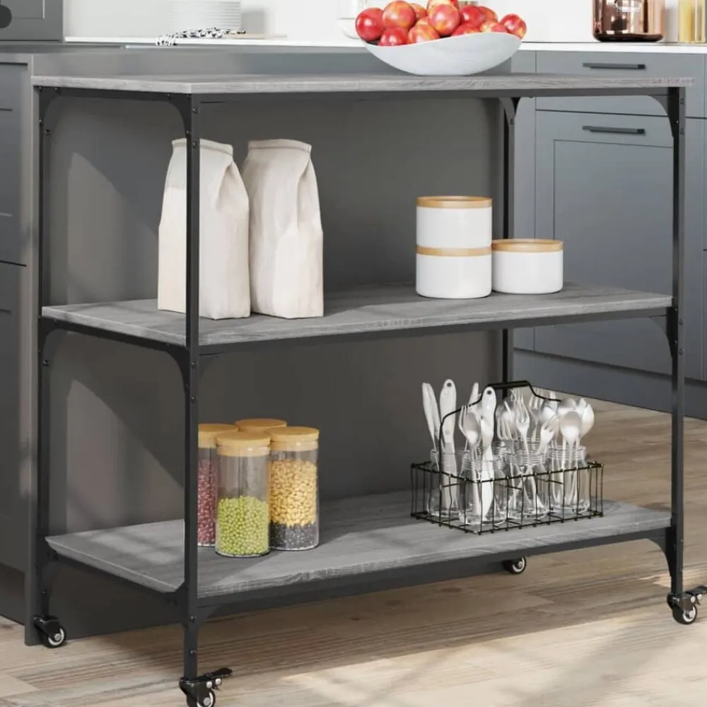 vidaXL Carrito de cocina madera ingeniería 102x50x95 cm Gris sonoma Discount