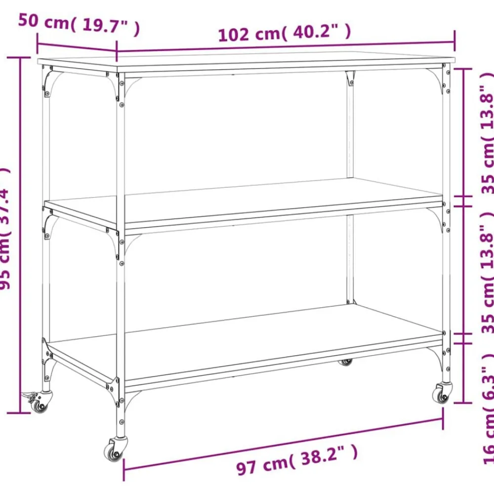 vidaXL Carrito de cocina madera ingeniería 102x50x95 cm Gris sonoma Discount