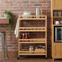 vidaXL Carros E Islas-Carrito de cocina con ruedas Natural 60 x 18 x 97 cm Bambú