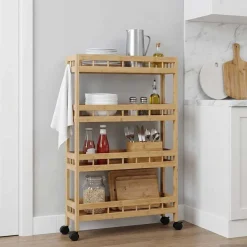 vidaXL Carros E Islas-Carrito de cocina con ruedas Natural 60 x 18 x 97 cm Bambú
