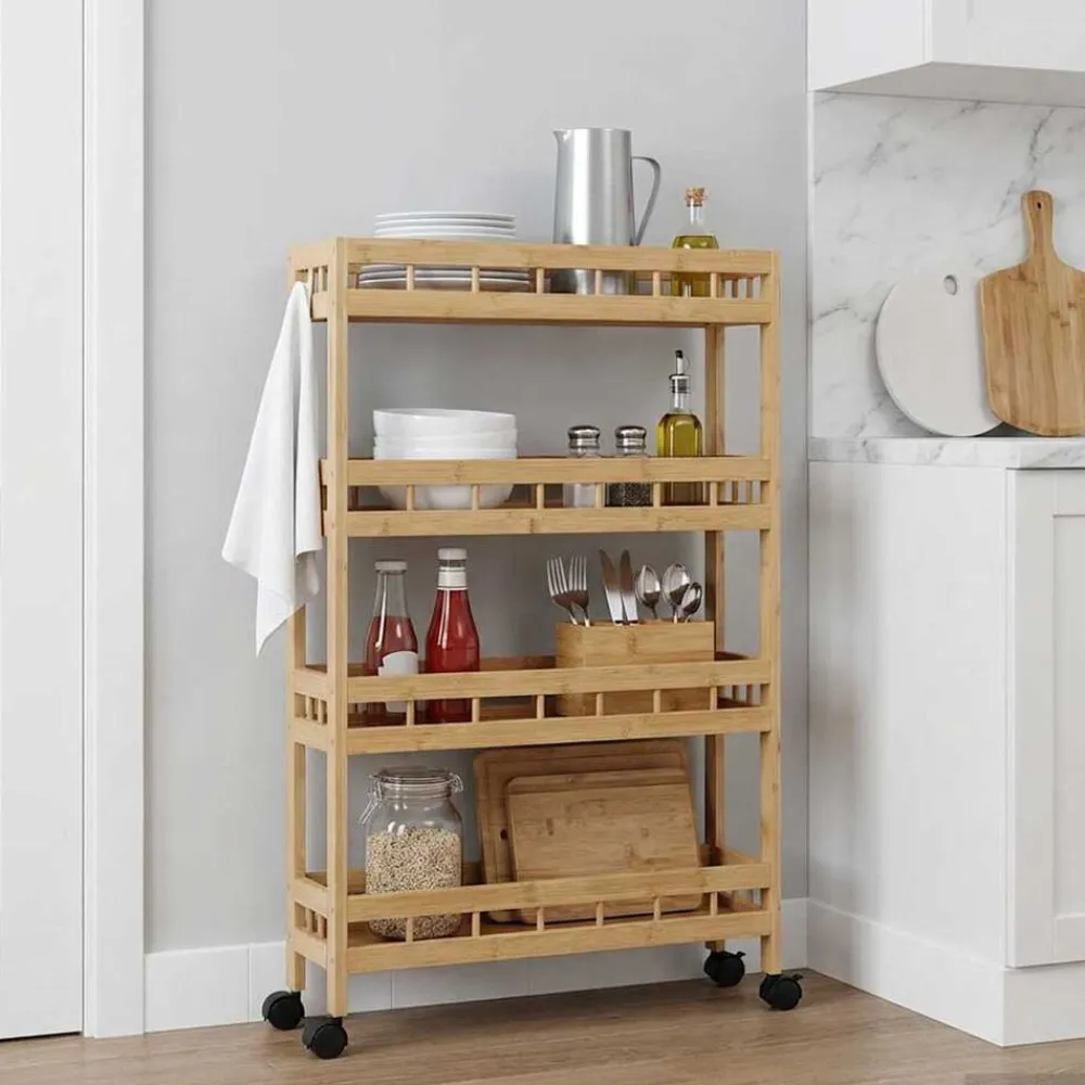 vidaXL Carros E Islas-Carrito de cocina con ruedas Natural 60 x 18 x 97 cm Bambú