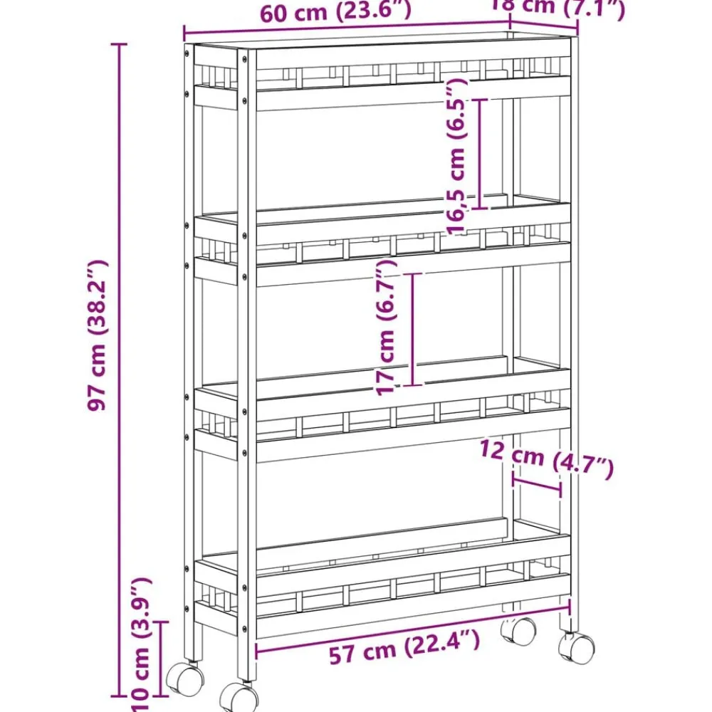 vidaXL Carros E Islas-Carrito de cocina con ruedas Natural 60 x 18 x 97 cm Bambú