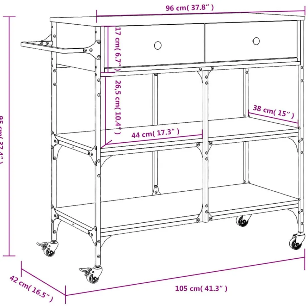 vidaXL Carros E Islas-Carrito de cocina madera ingeniería 105x42x95 cm