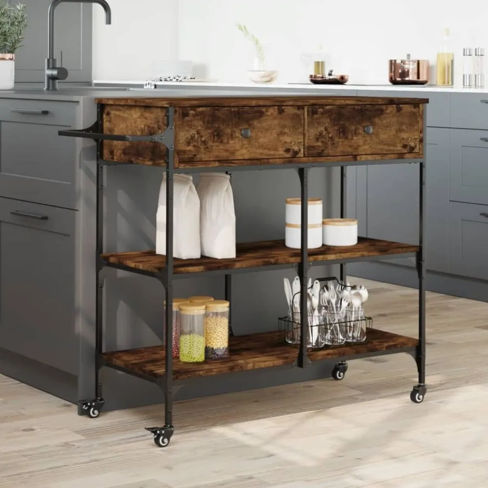 vidaXL Carros E Islas-Carrito de cocina madera ingeniería 105x42x95 cm