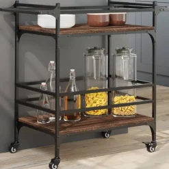 vidaXL Carros E Islas-Carrito de cocina madera ingeniería marrón roble 82x40x78,5 cm