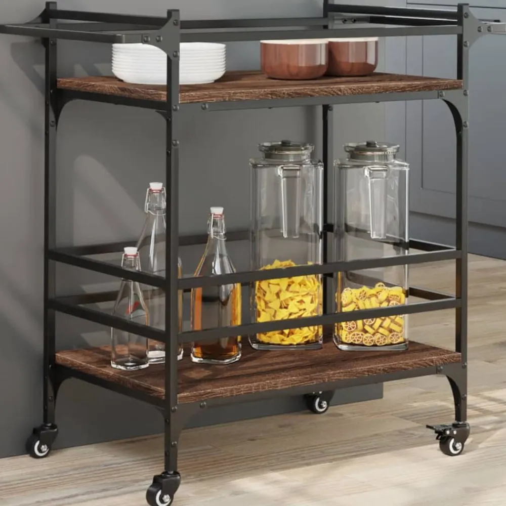 vidaXL Carros E Islas-Carrito de cocina madera ingeniería marrón roble 82x40x78,5 cm