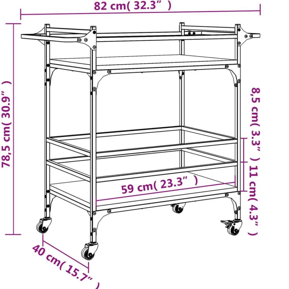 vidaXL Carros E Islas-Carrito de cocina madera ingeniería marrón roble 82x40x78,5 cm