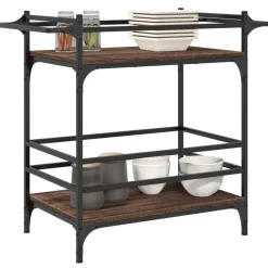 vidaXL Carros E Islas-Carrito de cocina madera ingeniería marrón roble 82x40x78,5 cm