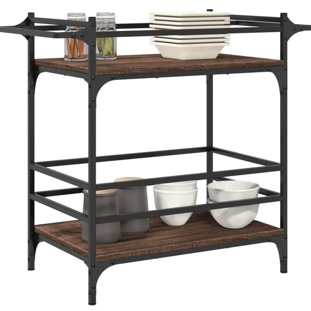 vidaXL Carros E Islas-Carrito de cocina madera ingeniería marrón roble 82x40x78,5 cm