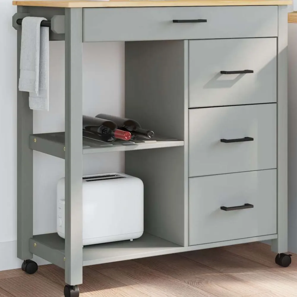 vidaXL Carros E Islas-Carrito de cocina MONZA madera maciza de pino 84x40x88,5 cm