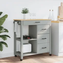 vidaXL Carros E Islas-Carrito de cocina MONZA madera maciza de pino 84x40x88,5 cm