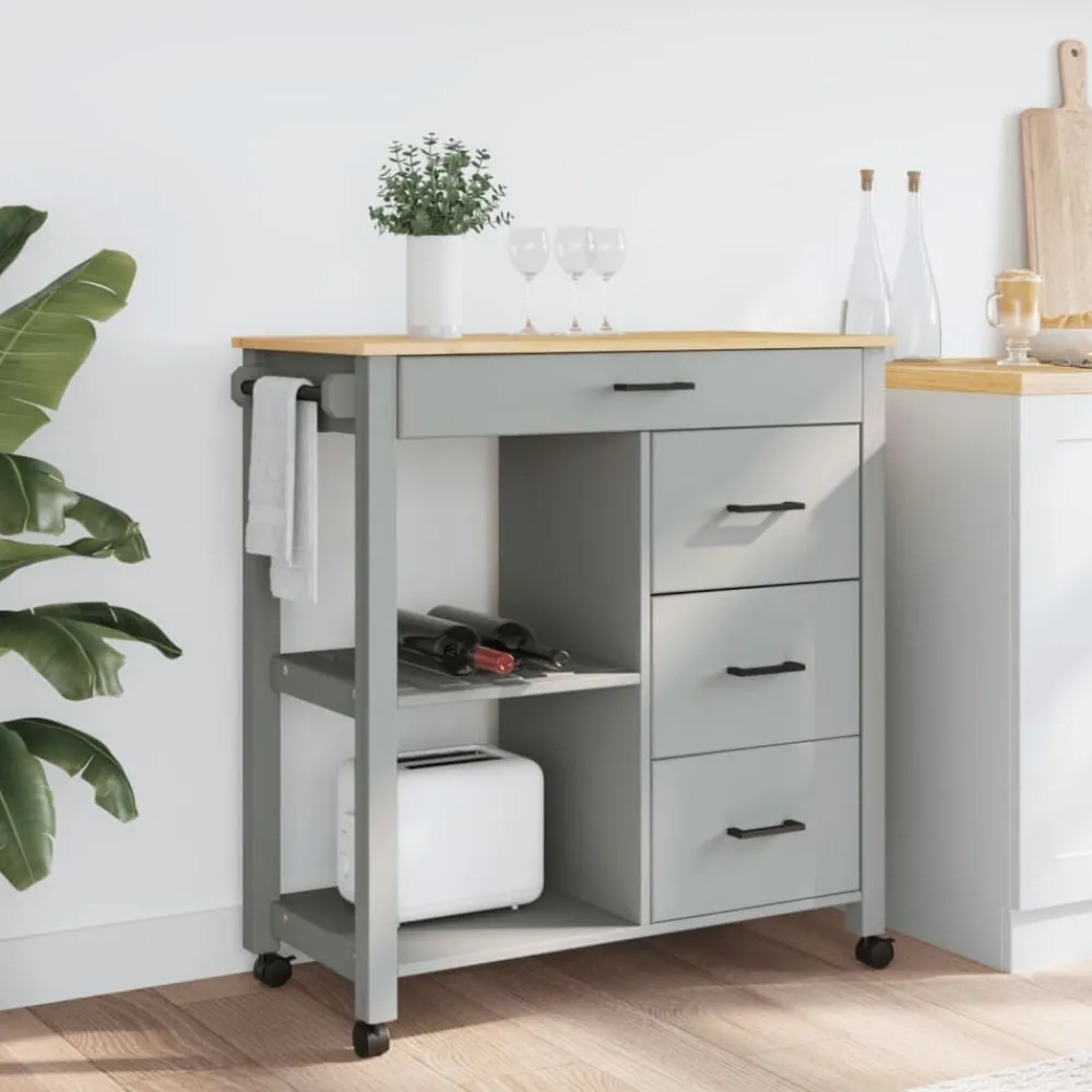 vidaXL Carros E Islas-Carrito de cocina MONZA madera maciza de pino 84x40x88,5 cm