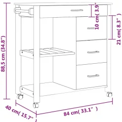 vidaXL Carros E Islas-Carrito de cocina MONZA madera maciza de pino 84x40x88,5 cm