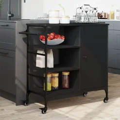 vidaXL Carrito de cocina madera de ingeniería 87,5x38,5x84,5 cm Negro Sale