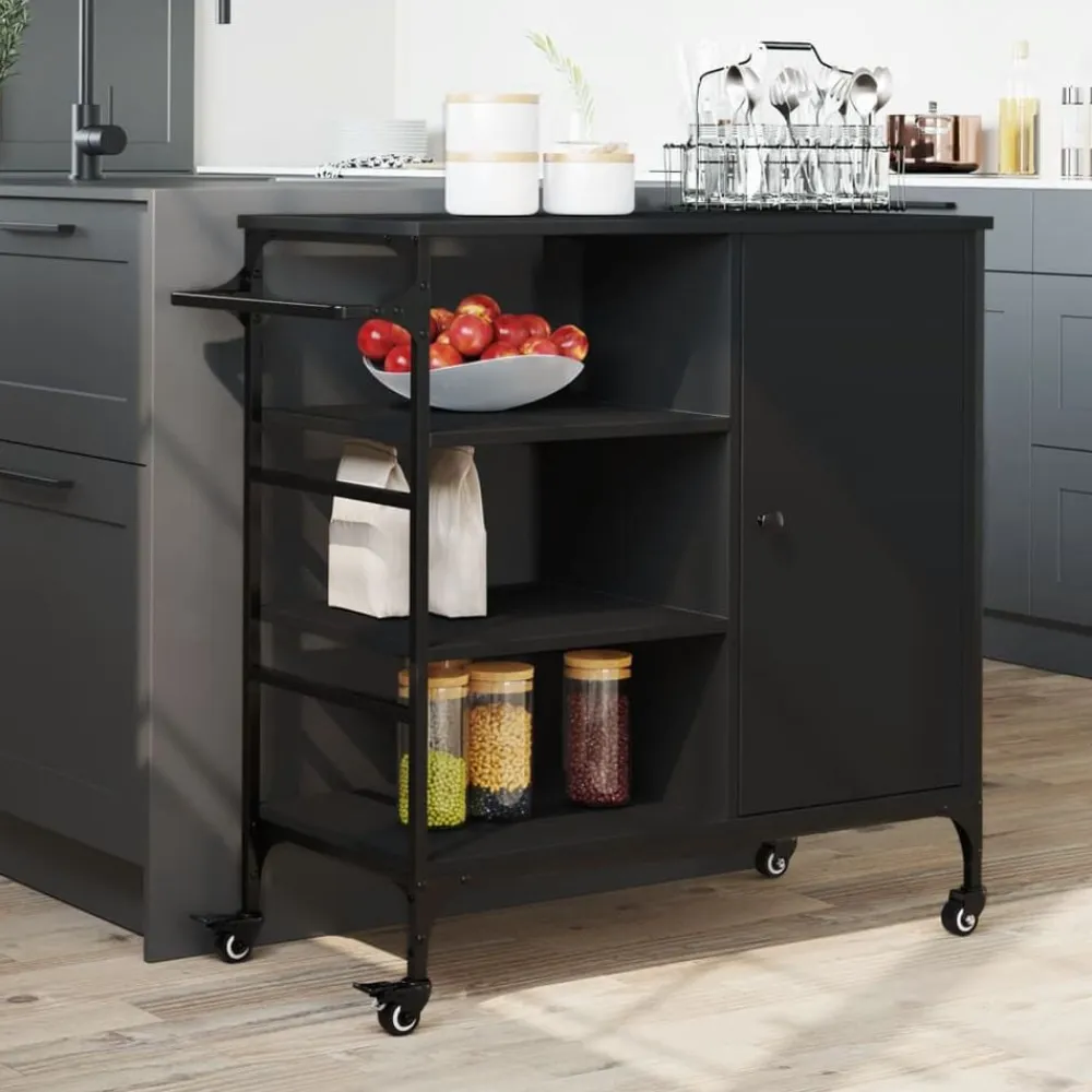 vidaXL Carrito de cocina madera de ingeniería 87,5x38,5x84,5 cm Negro Sale