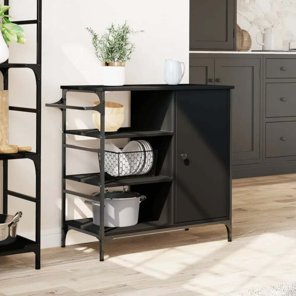 vidaXL Carrito de cocina madera de ingeniería 87,5x38,5x84,5 cm Negro Sale