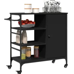 vidaXL Carrito de cocina madera de ingeniería 87,5x38,5x84,5 cm Negro Sale