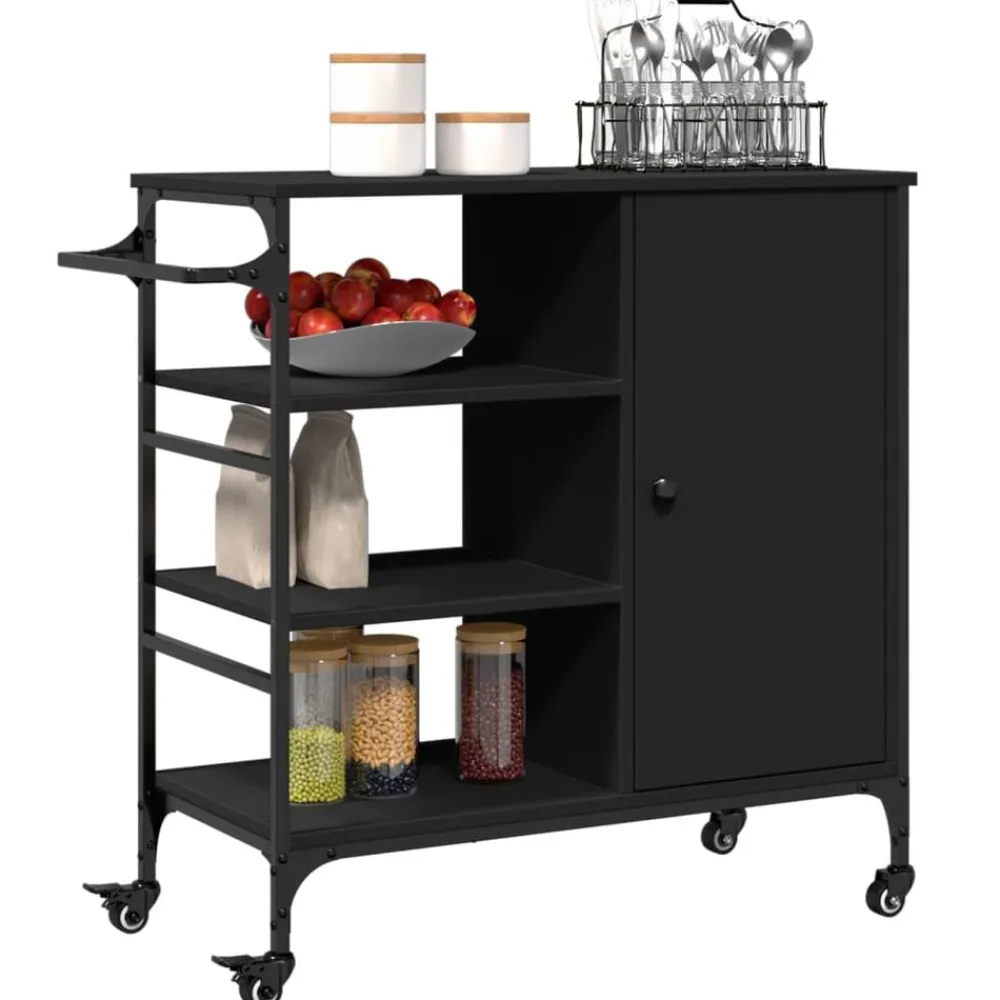 vidaXL Carrito de cocina madera de ingeniería 87,5x38,5x84,5 cm Negro Sale