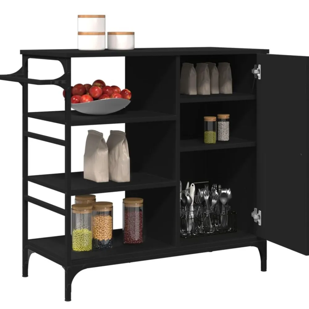 vidaXL Carrito de cocina madera de ingeniería 87,5x38,5x84,5 cm Negro Sale