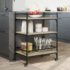 vidaXL Carrito de cocina madera ingeniería 65x40x86,5 cm Roble Sonoma Outlet